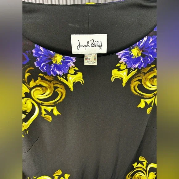Women’s Joseph Ribkoff Black Purple Floral Sleeveless Midi Dress Designer Size 8 - Picture 3 of 3